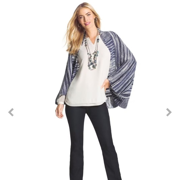 Chicos Cozy Crocheted Metallic Knit Colleen Cocoon Cardigan Sweater - Picture 2 of 10